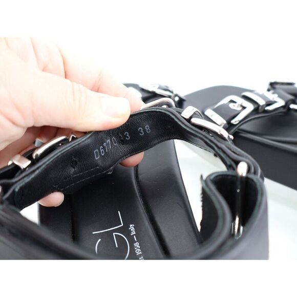 AGL Sandals Black Leather Flatform Buckle Slingback Adjustable Size 38 8 Punk - Picture 12 of 13